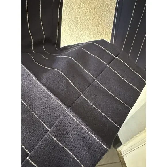 Lauren Ralph Lauren Black Label Pleated Navy Pinstripe Cuffed High Waist Sz 4 - Picture 9 of 14